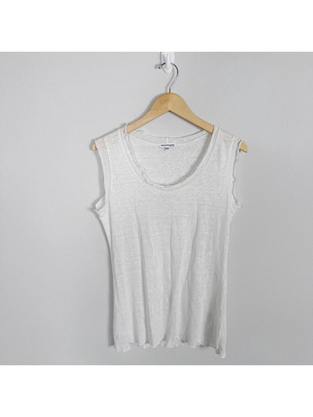 Mario Romano Linen White Ruffled Trim Tank Top Womens XL Italy Lagenlook